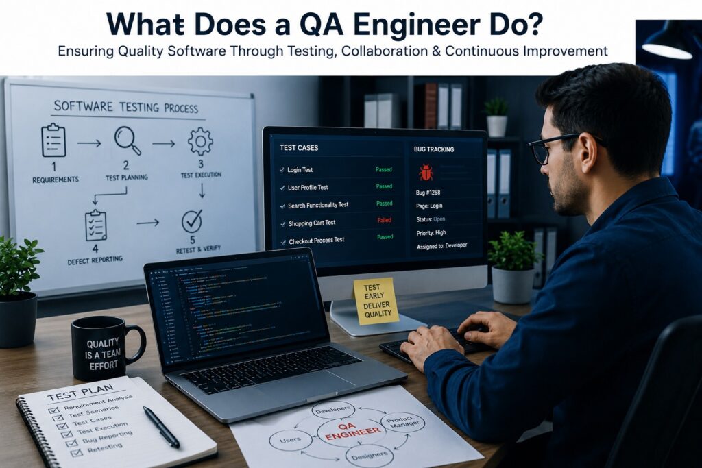QA Engineer testing software, reviewing test cases and tracking bugs
