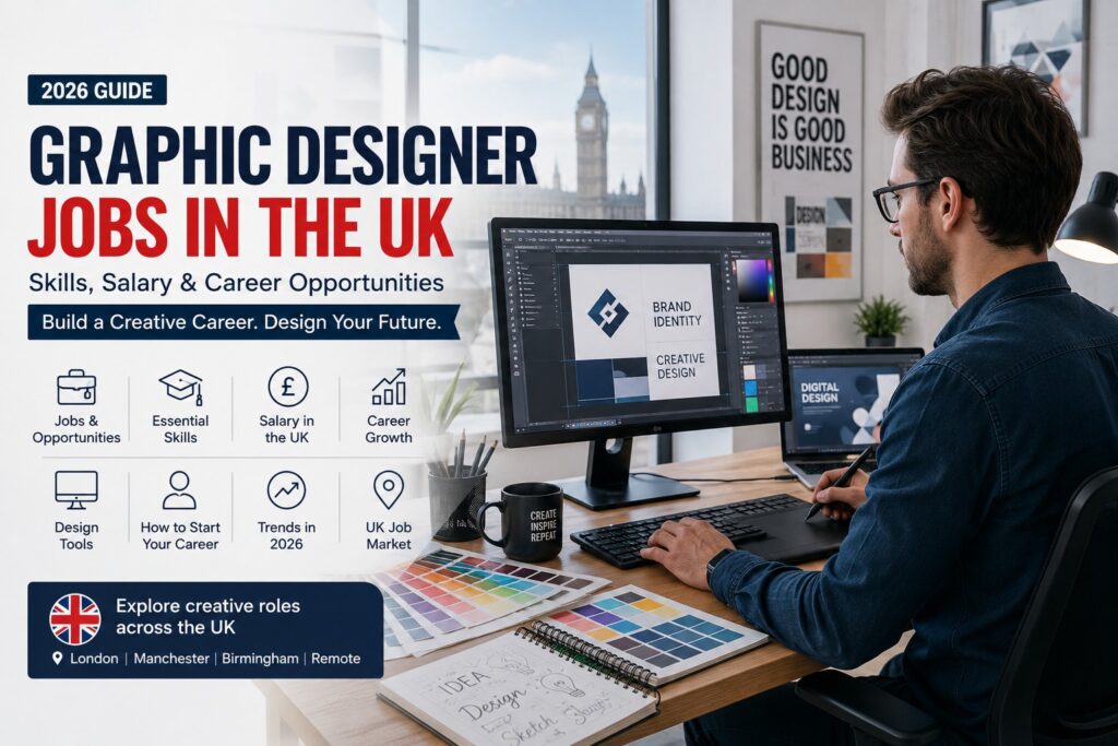 Graphic designer working on digital design projects while exploring graphic designer jobs in the UK in 2026
